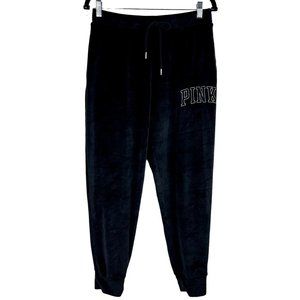 PINK Victoria Secret Joggers Size M Black Fleece Drawstring Logo Lounge